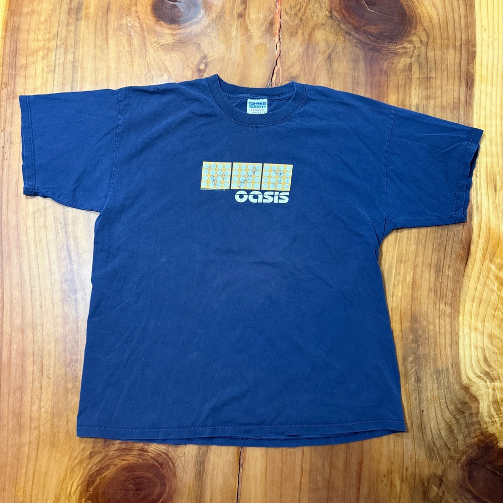 Vintage Y2K 1999 200 Tour T-Shirt Gildan Oasis XL Band Tee Navy Cotton H3-23